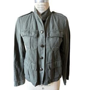 Nili Lotan Olive Green Cotton/ Linen Military Jacket Size Small